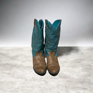 Coconuts Gaucho Brown and Teal Cowboy Boots size 8 1/2 M